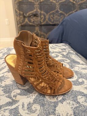 Dolce Vita Tan Suede Cutout Block Heel Sandals